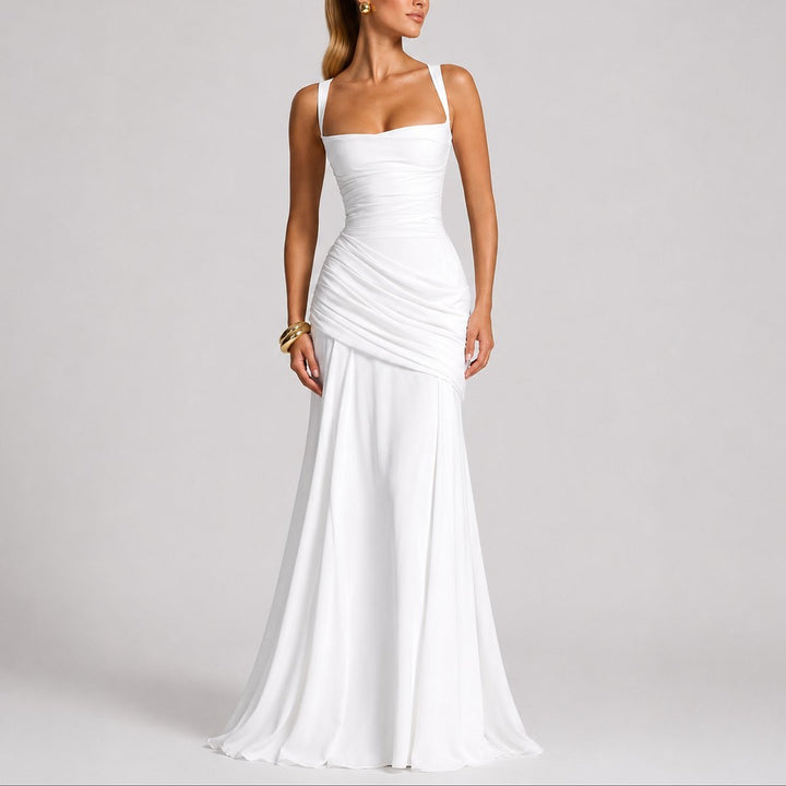 Women's Ruched Square-Neck Maxi Fall Wedding Guest Dress
