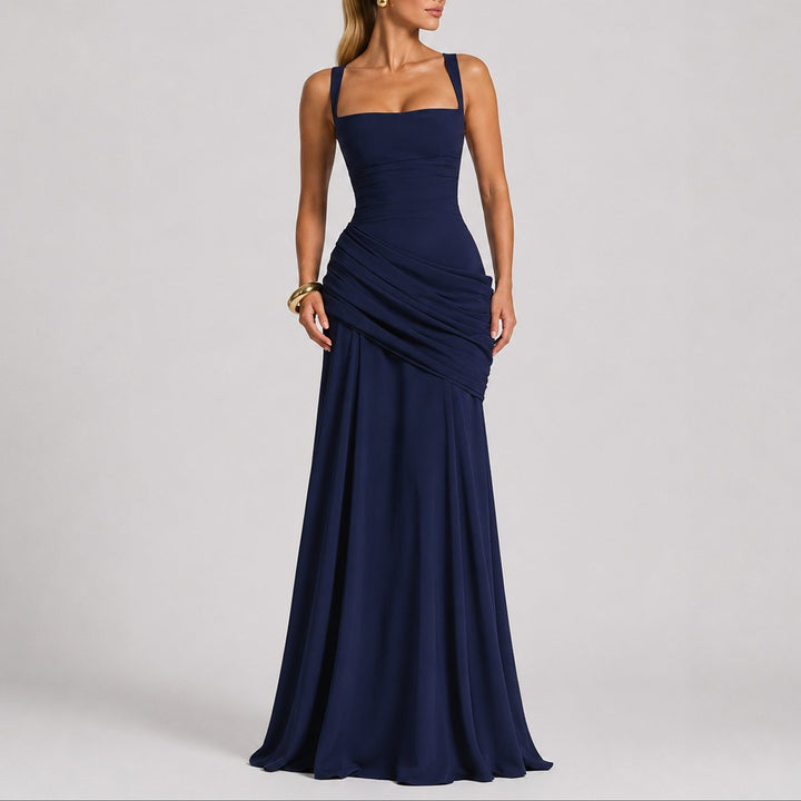 Women's Ruched Square-Neck Maxi Fall Wedding Guest Dress