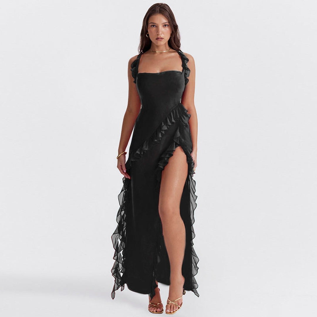 Women's Ruffle Chiffon High-Slit Fall Wedding Guest Dress