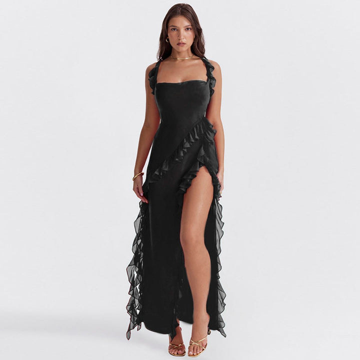 Women's Ruffle Georgette High-Slit Maxi Formal Dress