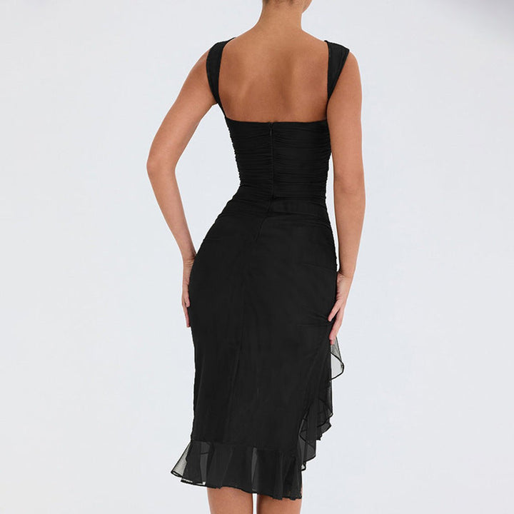 Women's Ruffle Hem Sleeveless Fall Midi Dress