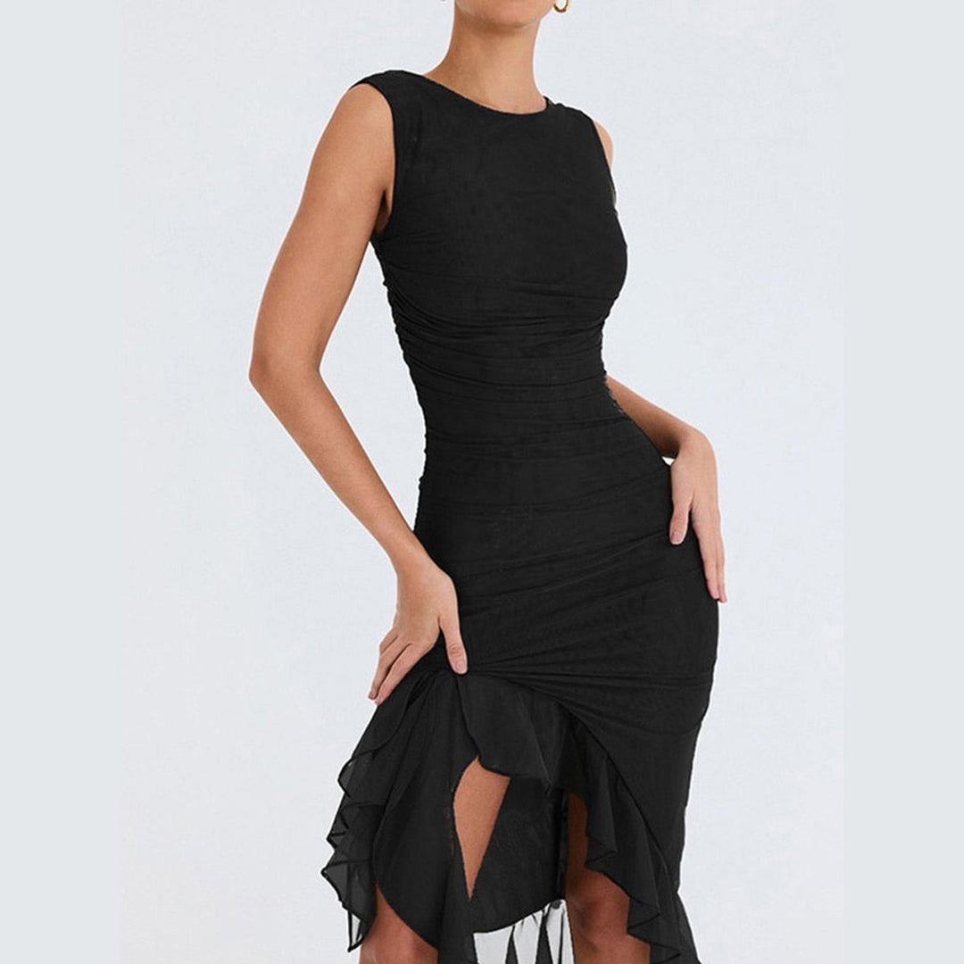Women's Ruffle Hem Sleeveless Fall Midi Dress