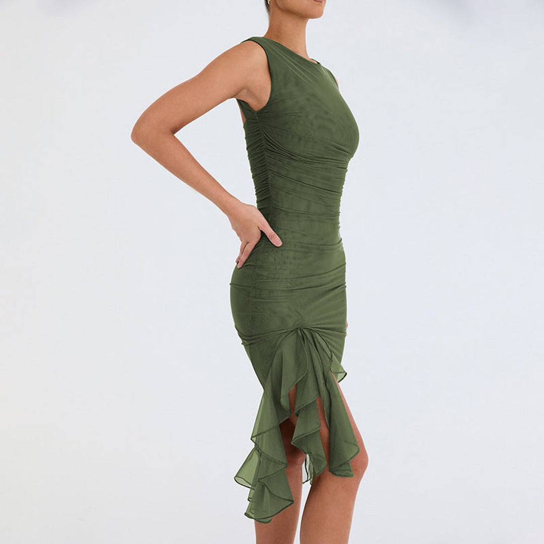 Women's Ruffle Hem Sleeveless Fall Midi Dress