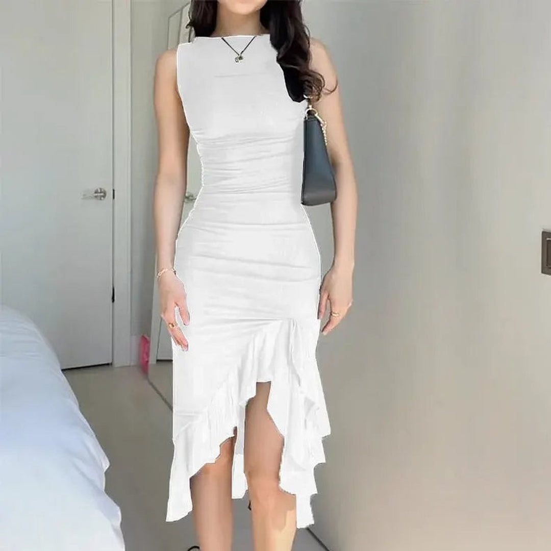 Women's Ruffle Hem Sleeveless Fall Midi Dress