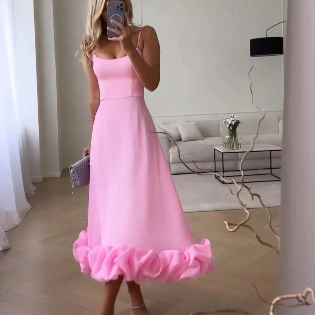 Women's Ruffle Hem Spaghetti Strap Fall Midi Dress