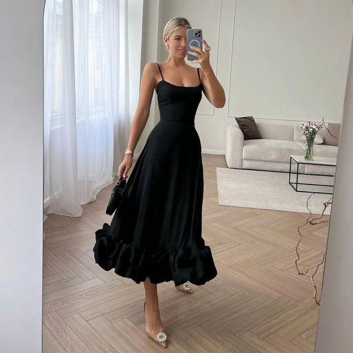 Women's Ruffle Hem Spaghetti Strap Fall Midi Dress