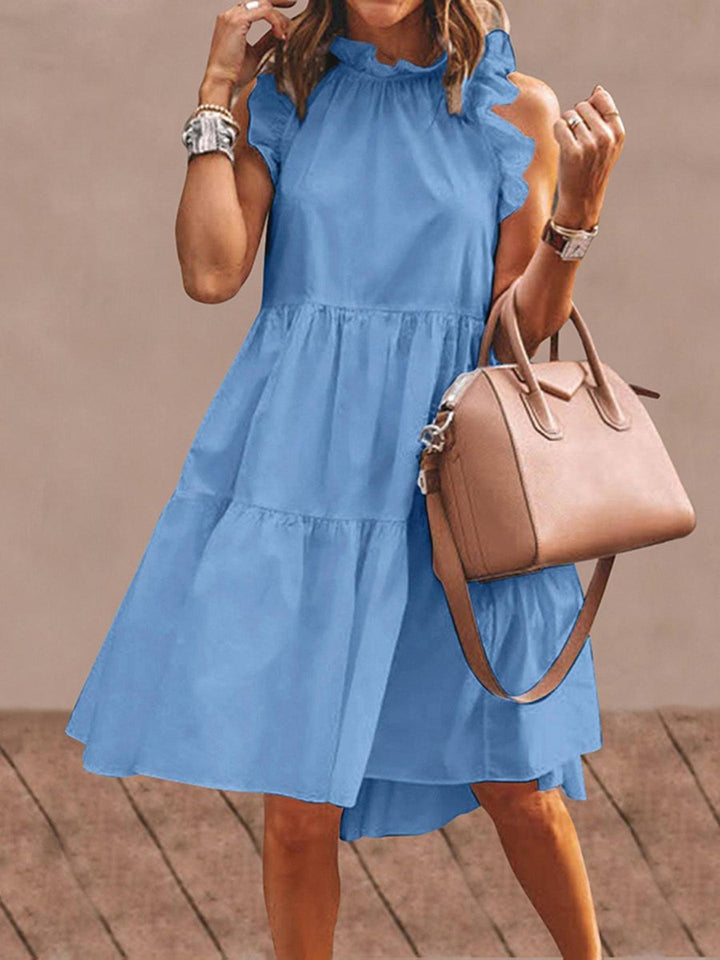Women's Ruffle-Neck Sleeveless Tiered Fall Midi Dress