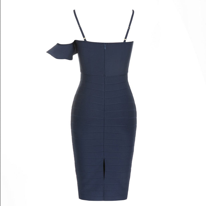 Women's Ruffle One-Shoulder Bandage Fall Midi Dress