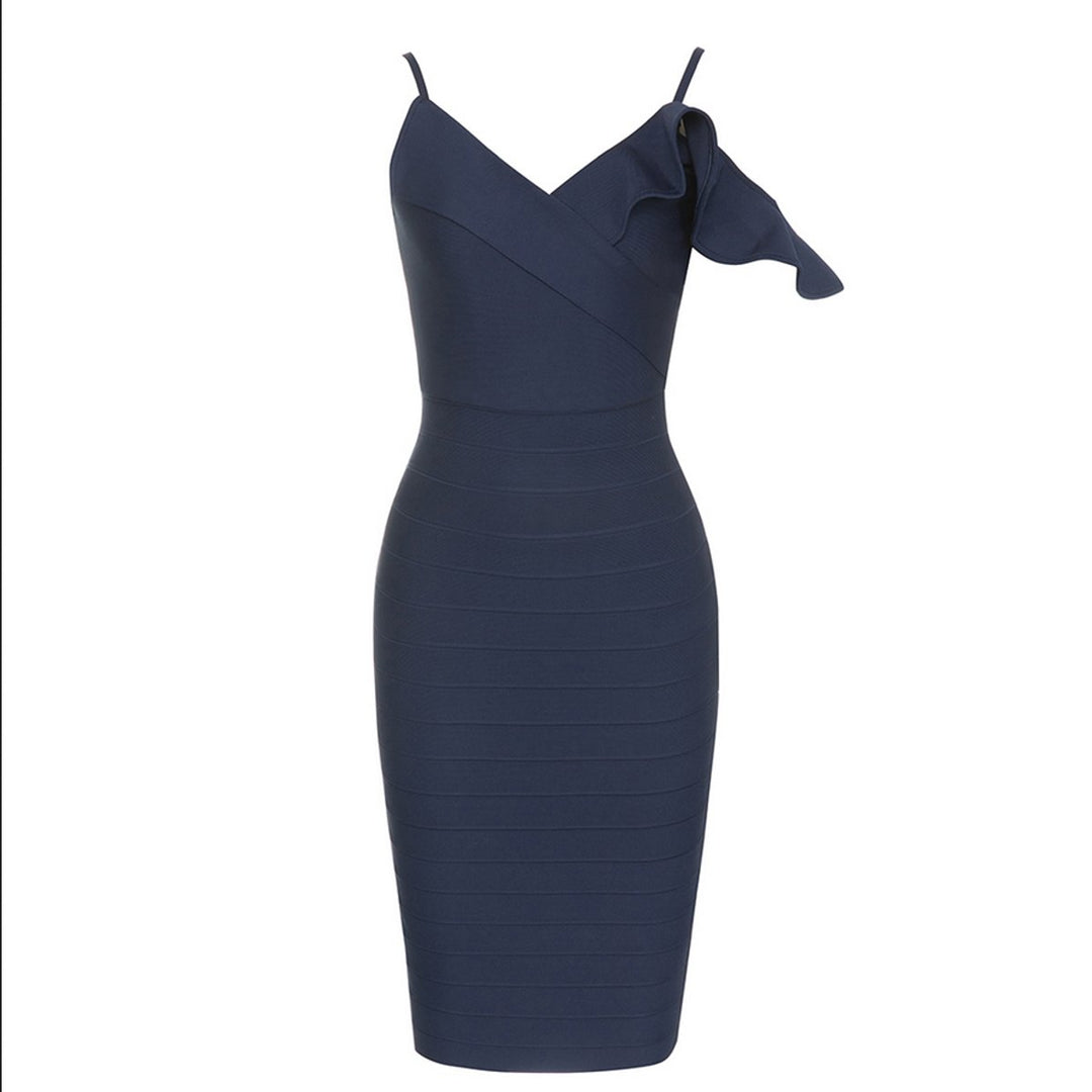 Women's Ruffle One-Shoulder Bandage Fall Midi Dress