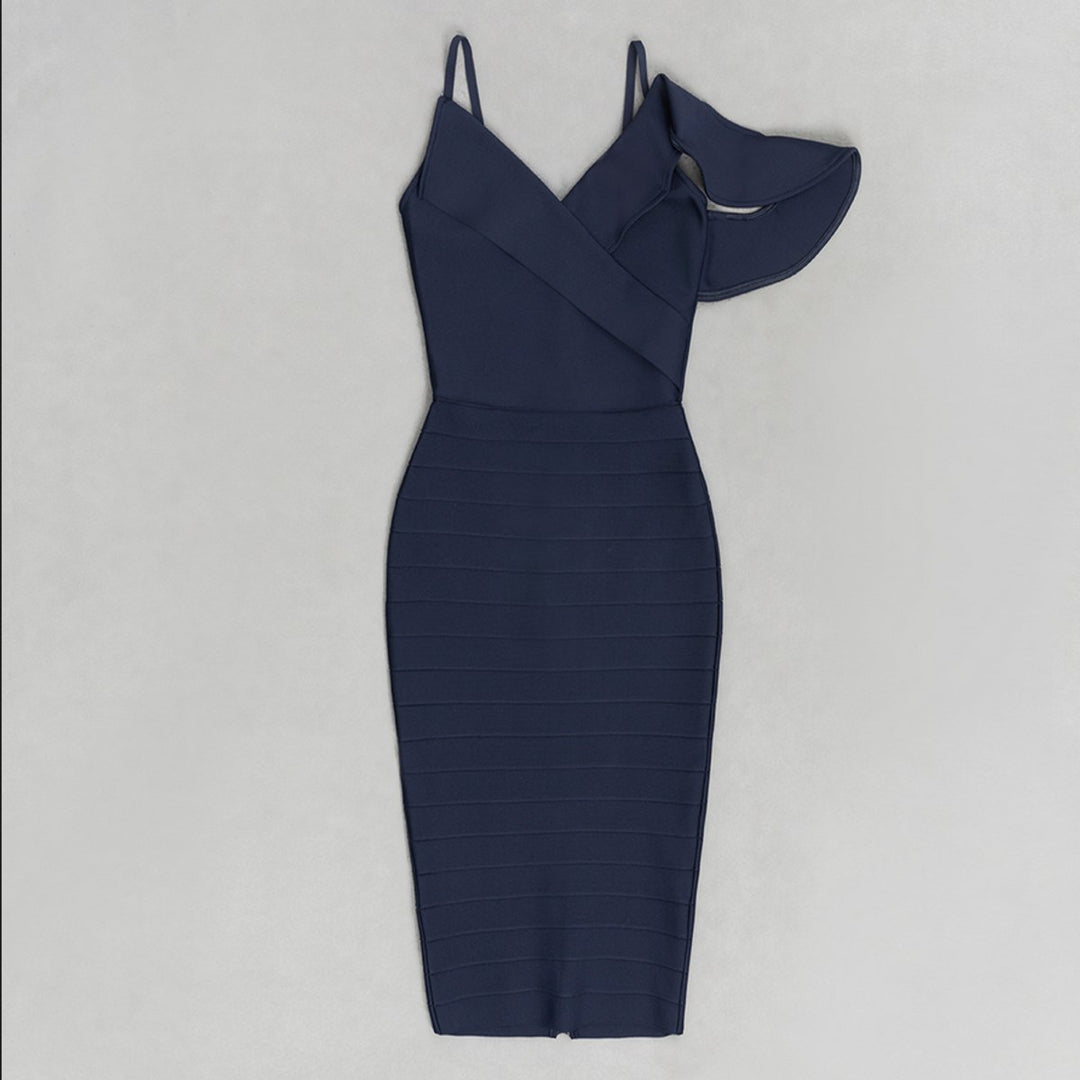 Women's Ruffle One-Shoulder Bandage Fall Midi Dress