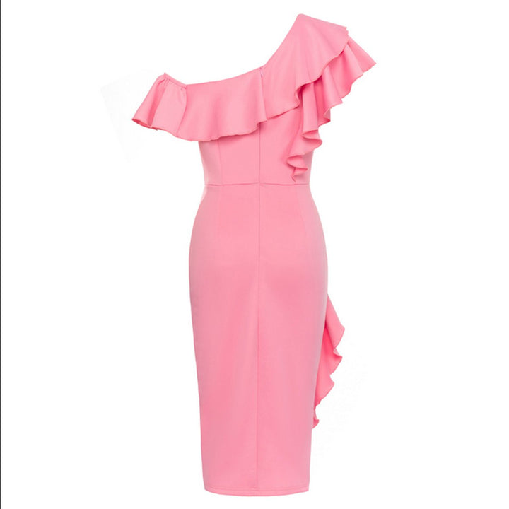 Women's Ruffle One-Shoulder Bodycon Fall Midi Dress