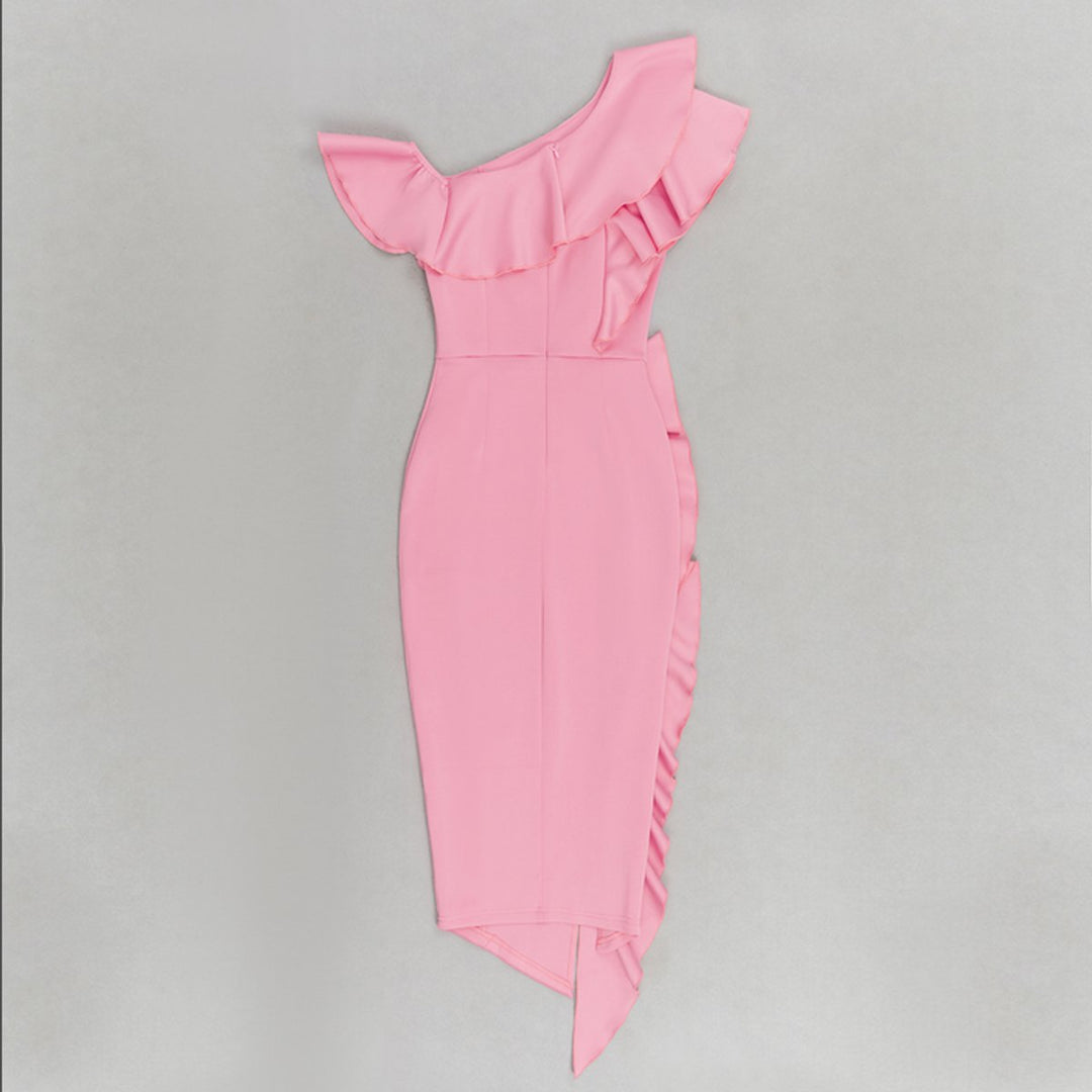 Women's Ruffle One-Shoulder Bodycon Fall Midi Dress