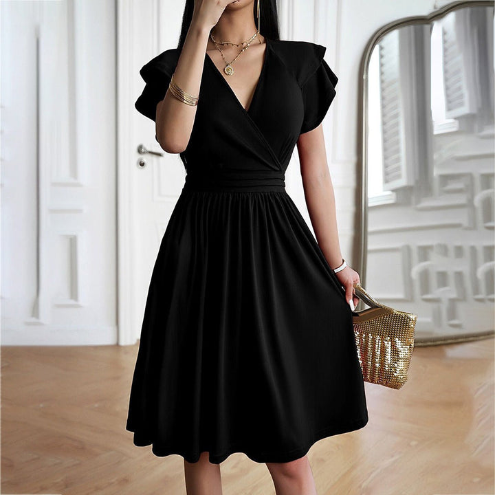 Women's Ruffle Sleeve A-Line Fall Midi Dress V-Neck