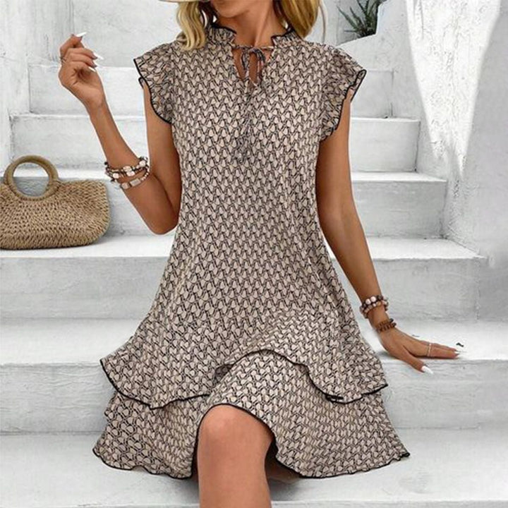Women's Ruffle-Sleeve Printed Tiered Formal Dress