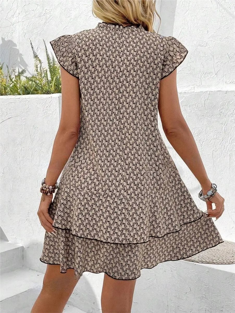 Women's Ruffle-Sleeve Printed Tiered Formal Dress