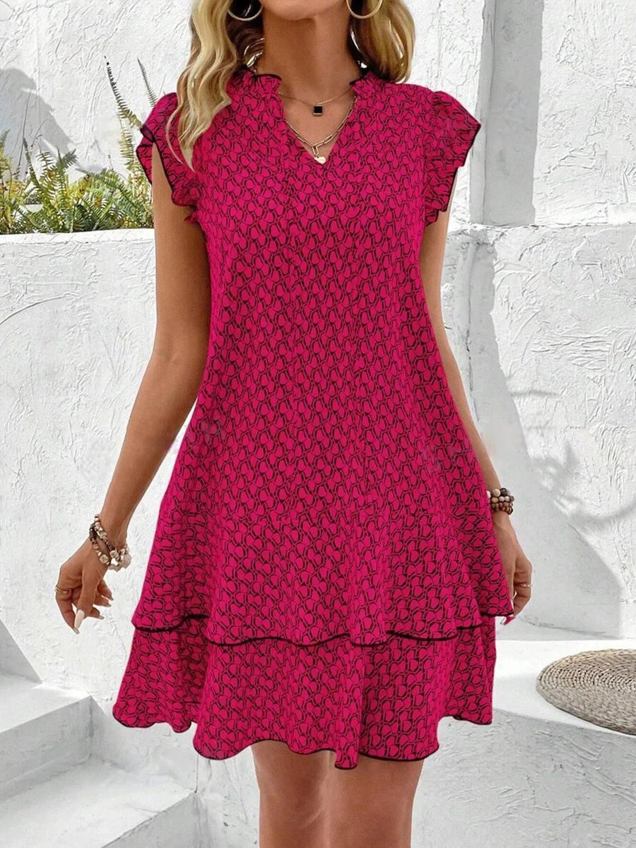 Women's Ruffle-Sleeve Printed Tiered Formal Dress