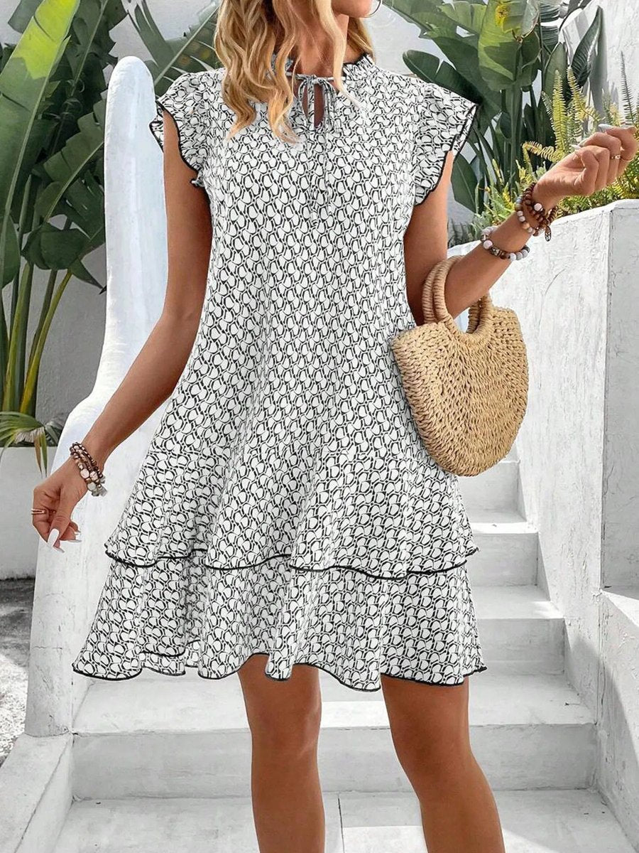 Women's Ruffle-Sleeve Printed Tiered Formal Dress