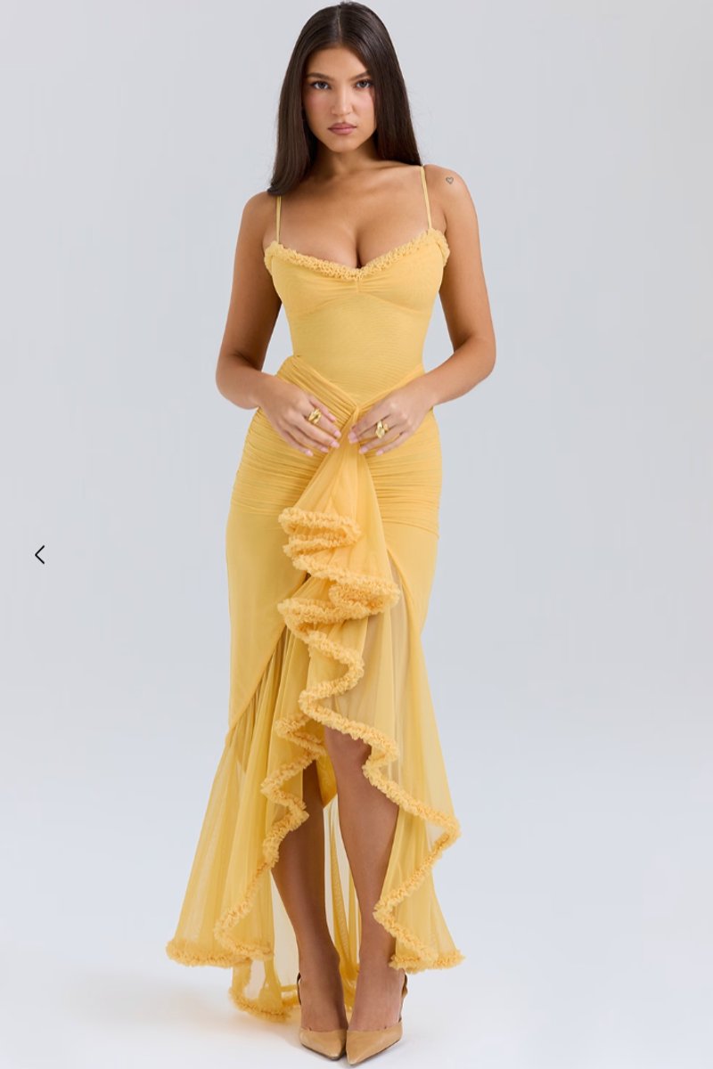 Women's Ruffle-Tail Bodycon Formal Dress Sweetheart Mesh Gown