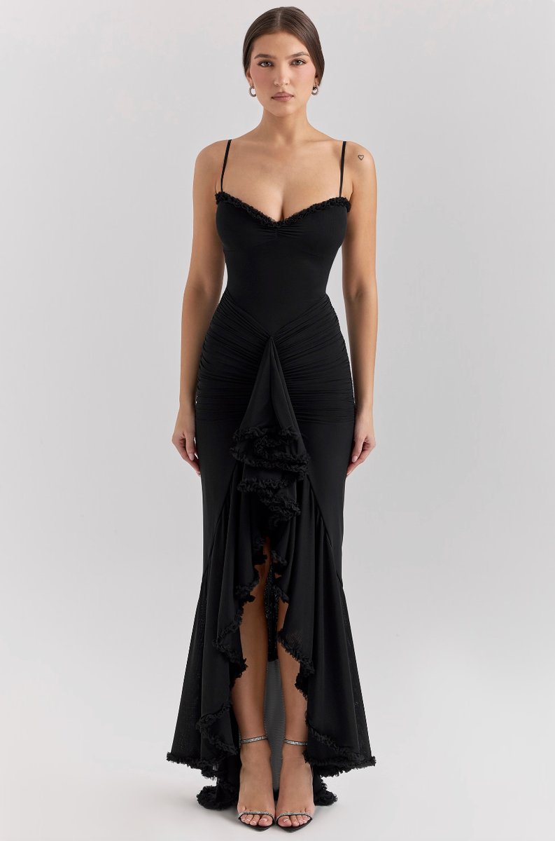 Women's Ruffle-Tail Bodycon Formal Dress Sweetheart Mesh Gown