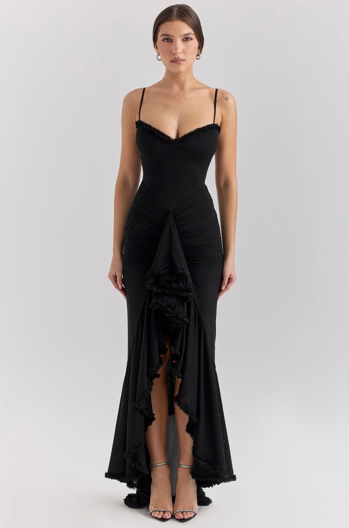 Women's Ruffle-Tail Bodycon Formal Dress Sweetheart Mesh Gown