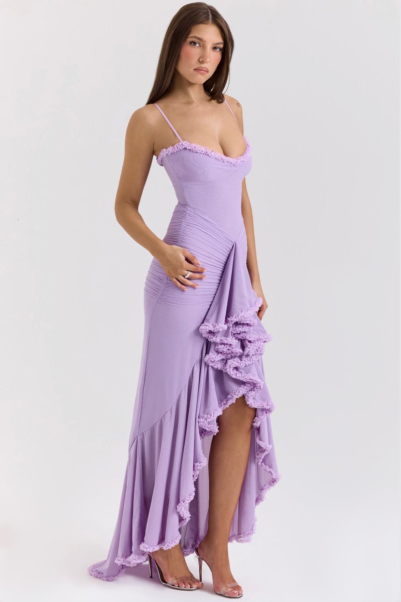 Women's Ruffle-Tail Bodycon Formal Dress Sweetheart Mesh Gown