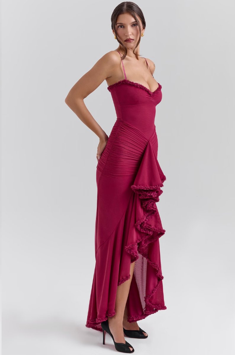 Women's Ruffle-Tail Bodycon Formal Dress Sweetheart Mesh Gown