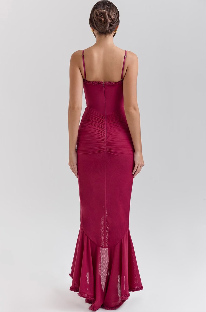 Women's Ruffle-Tail Bodycon Formal Dress Sweetheart Mesh Gown