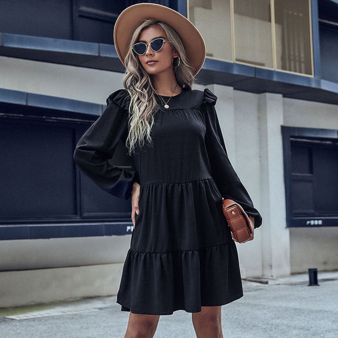 Women's Ruffled Long Sleeve Tiered Fall Midi Dress