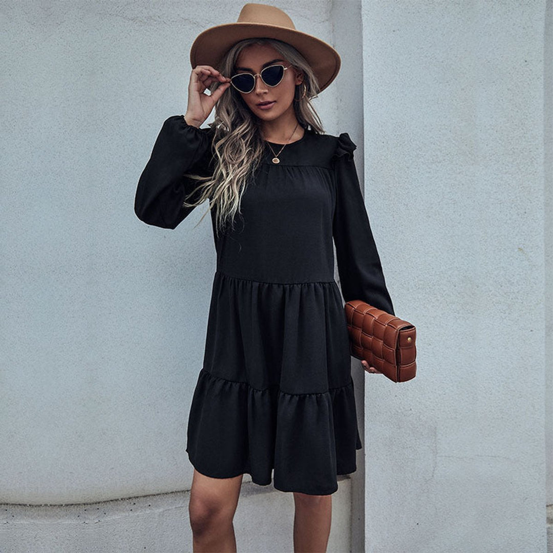 Women's Ruffled Long Sleeve Tiered Fall Midi Dress