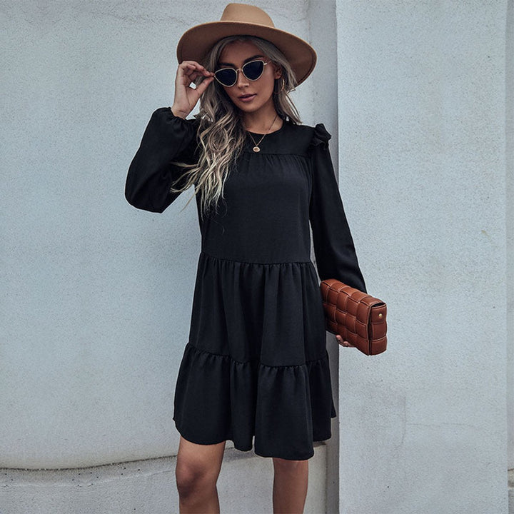 Women's Ruffled Long Sleeve Tiered Fall Midi Dress