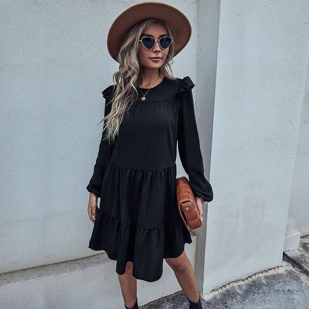 Women's Ruffled Long Sleeve Tiered Fall Midi Dress