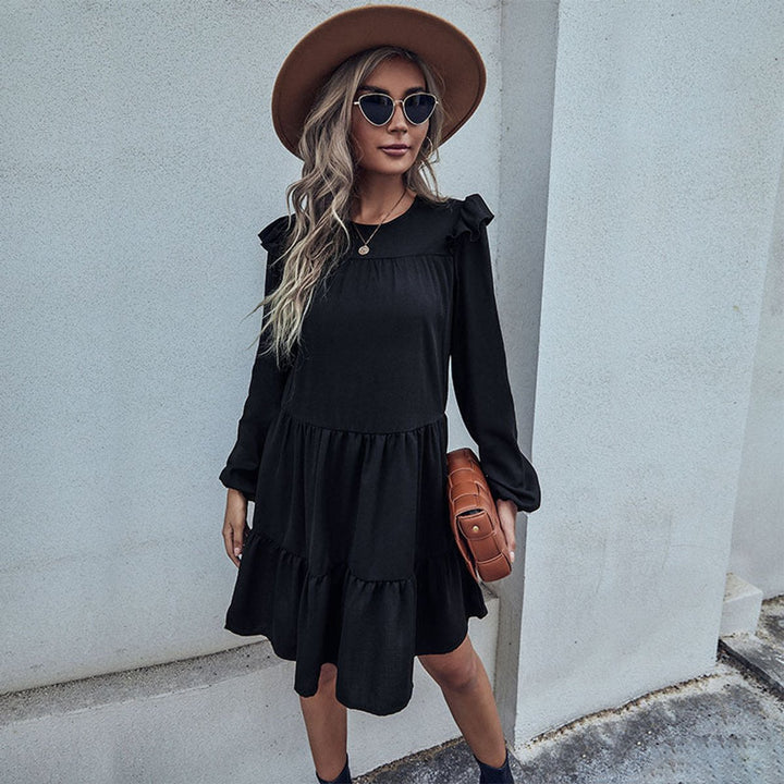 Women's Ruffled Long Sleeve Tiered Fall Midi Dress