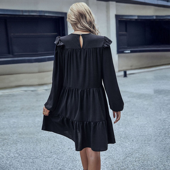 Women's Ruffled Long Sleeve Tiered Fall Midi Dress