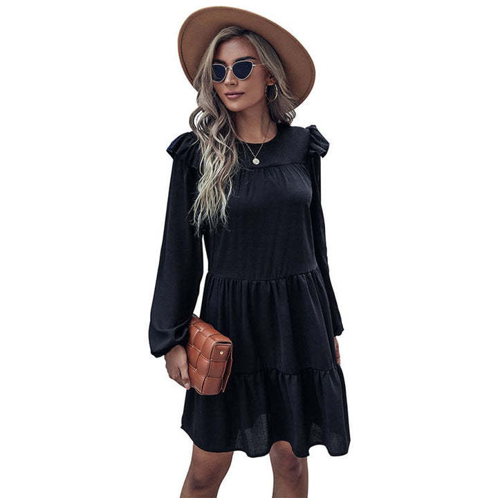 Women's Ruffled Long Sleeve Tiered Fall Midi Dress