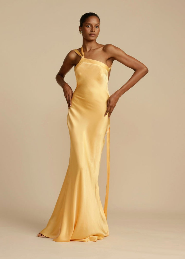 Women's Satin Asymmetric One-Shoulder Maxi Formal Dress