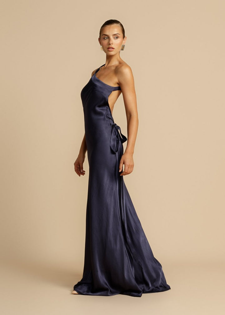 Women's Satin Asymmetric One-Shoulder Maxi Formal Dress
