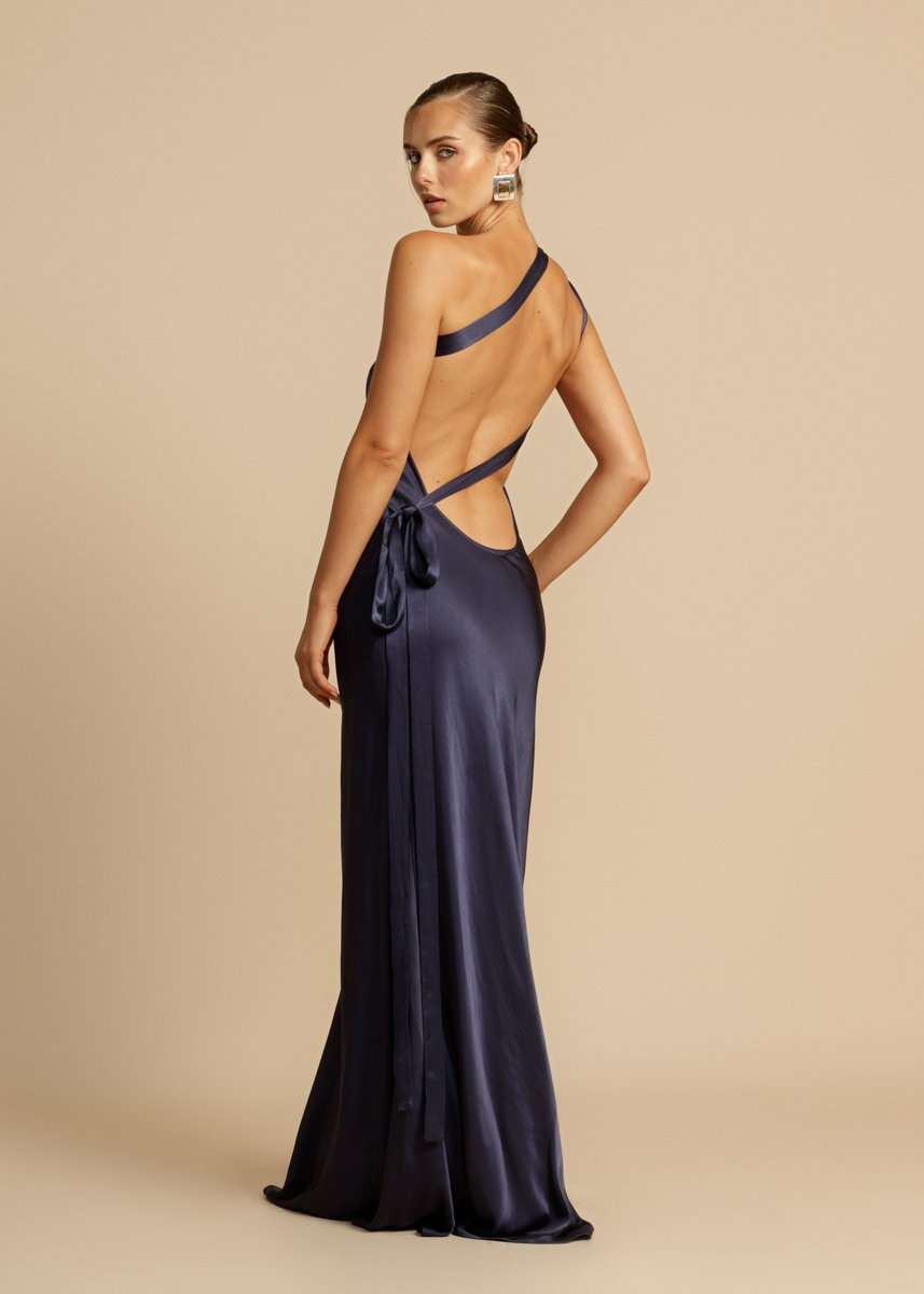 Women's Satin Asymmetric One-Shoulder Maxi Formal Dress