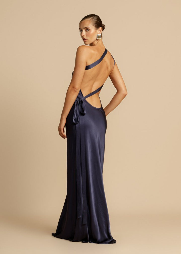 Women's Satin Asymmetric One-Shoulder Maxi Formal Dress