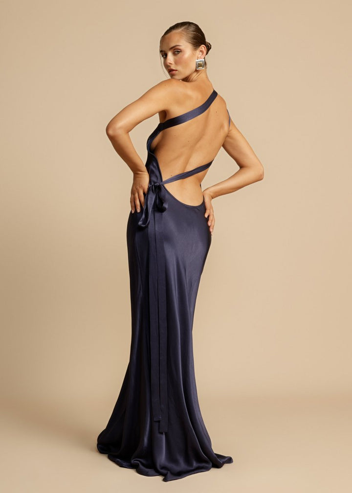 Women's Satin Asymmetric One-Shoulder Maxi Formal Dress