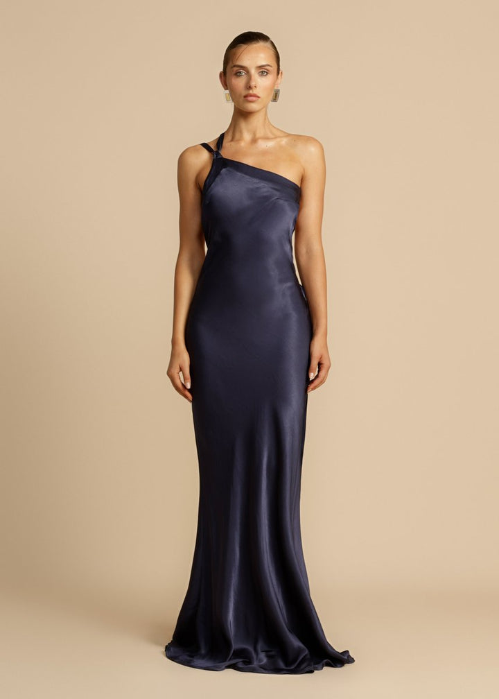 Women's Satin Asymmetric One-Shoulder Maxi Formal Dress