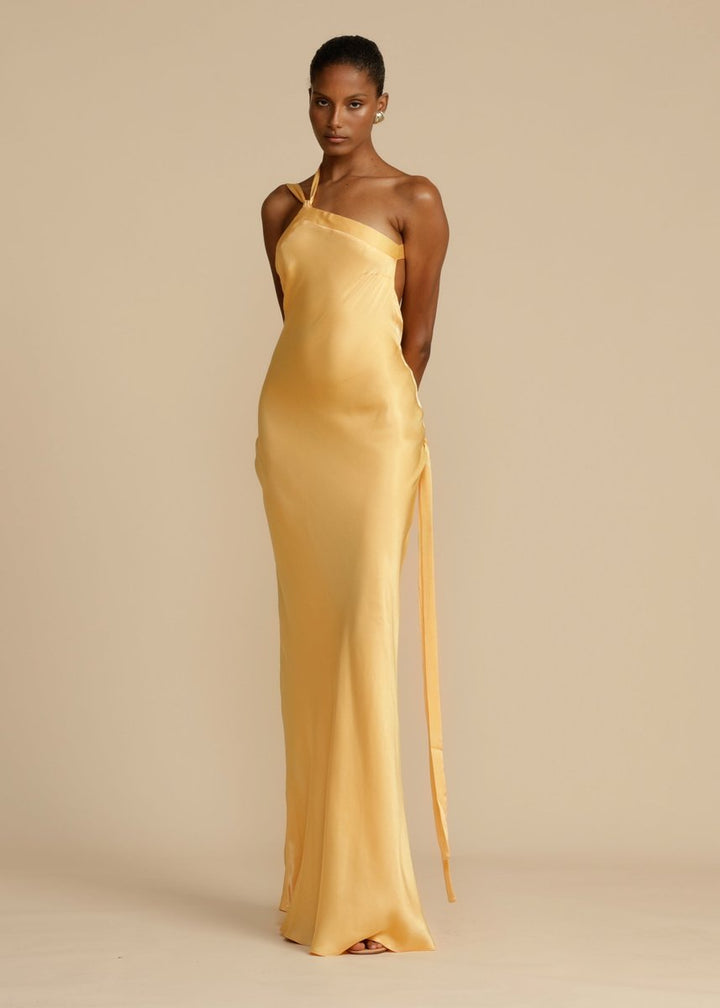 Women's Satin Asymmetric One-Shoulder Maxi Formal Dress