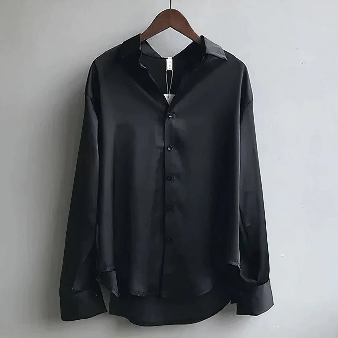 Women's Satin Button-Down Long Sleeve Blouse