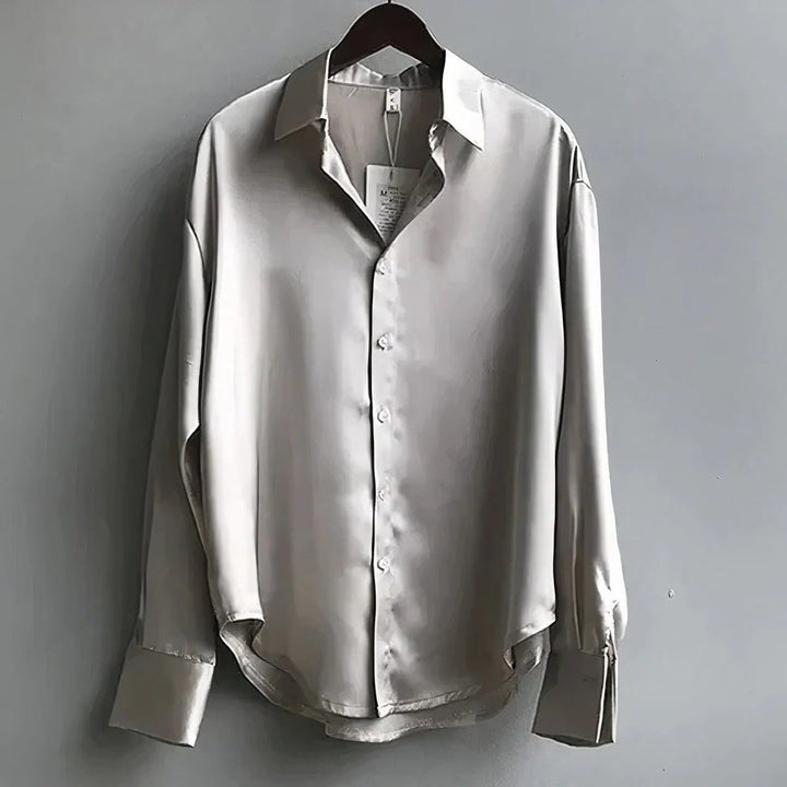 Women's Satin Button-Down Long Sleeve Blouse