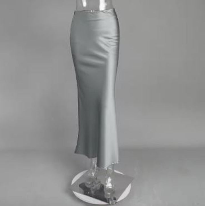 Women's Satin Flowy Fall Midi Dress Skirt