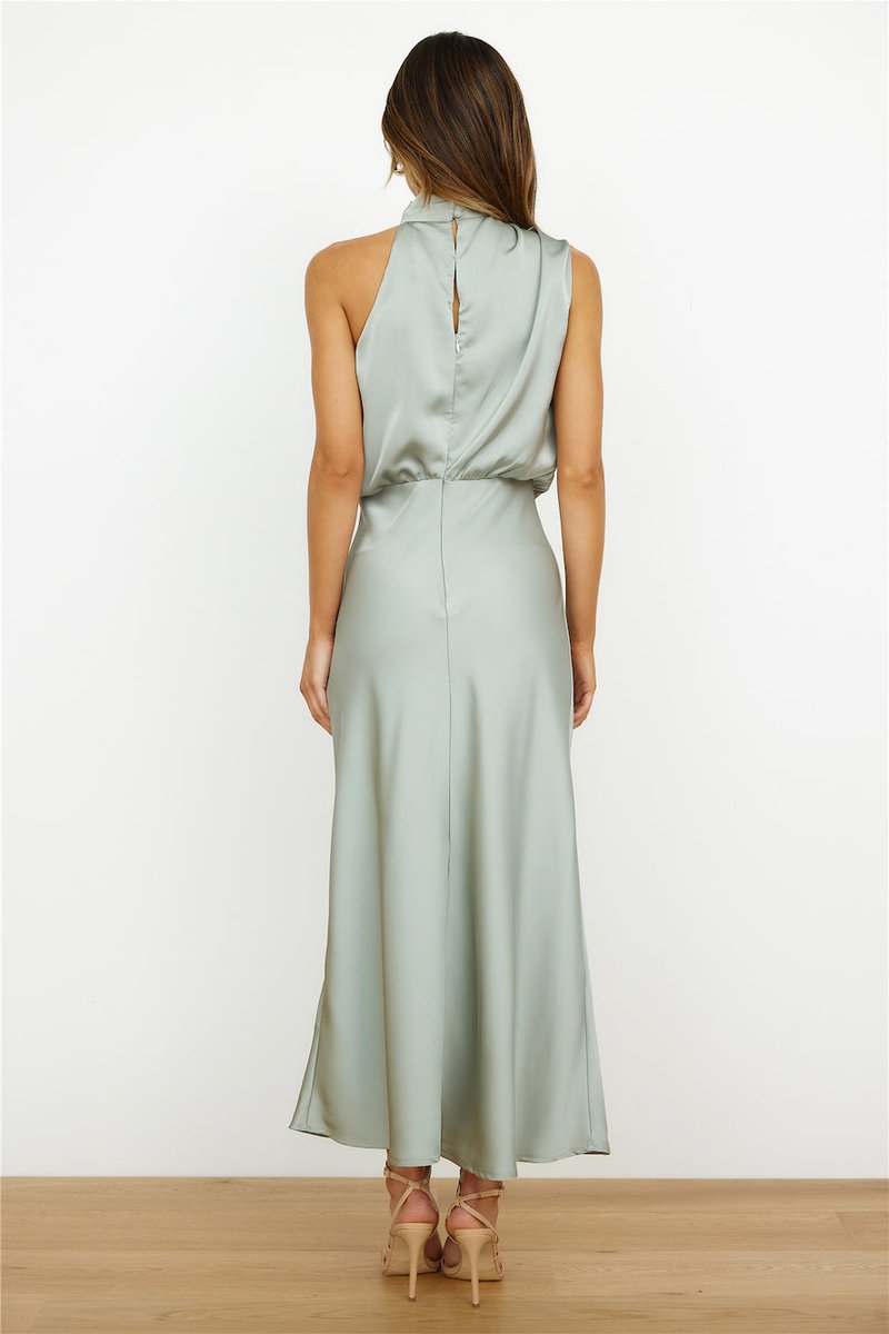 Women's Satin Halter-Neck Elegant Fall Midi Dress