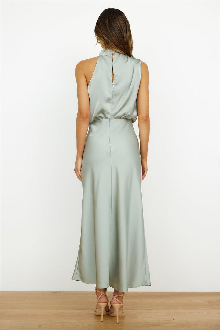 Women's Satin Halter-Neck Elegant Fall Midi Dress