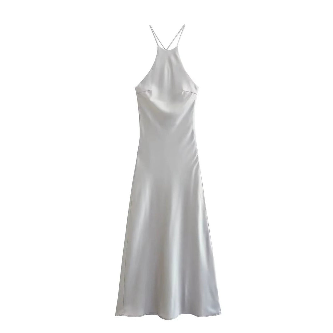 Women's Satin Halter-Neck Midi Formal Dress