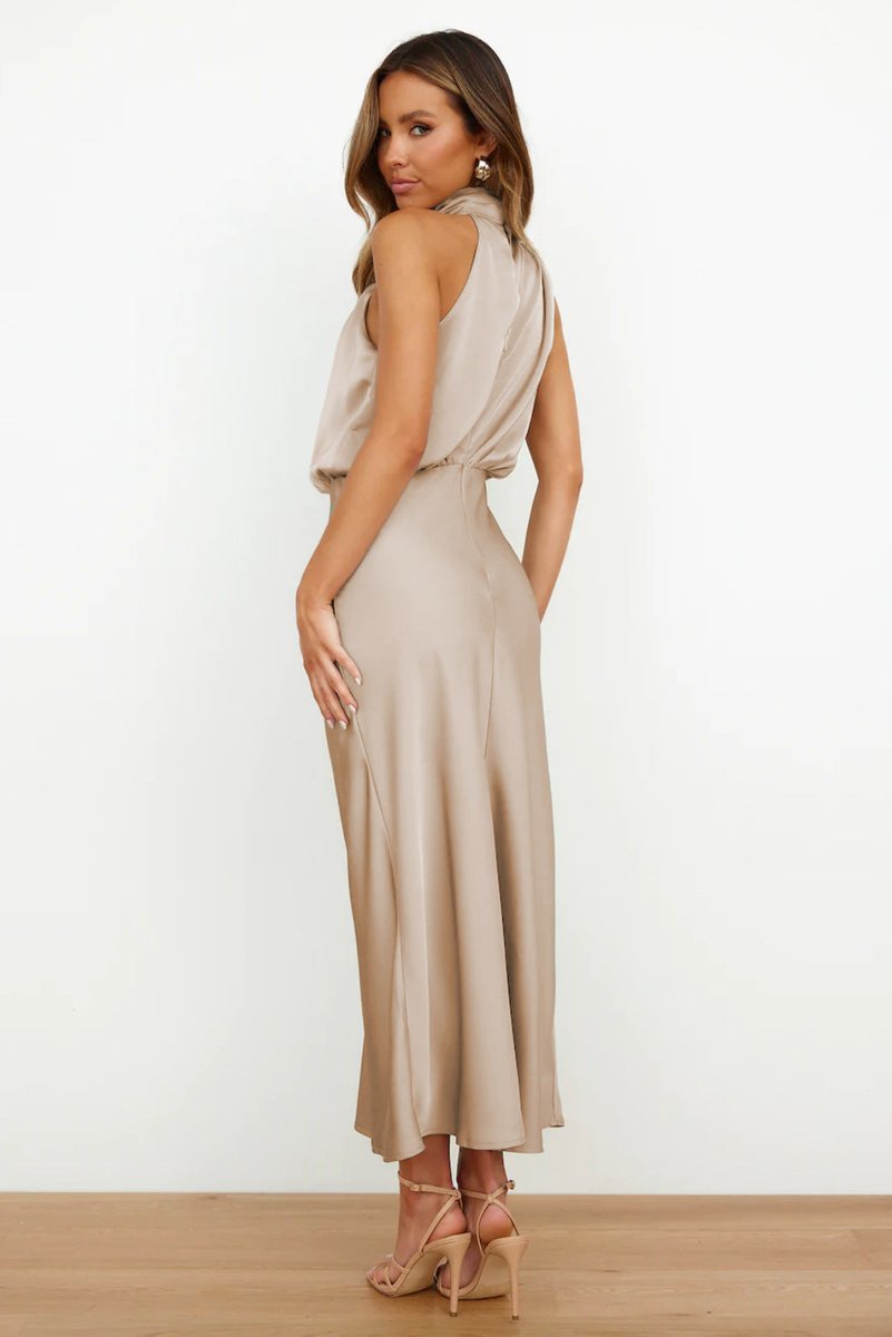 Women's Satin Halterneck Maxi Formal Dress Sleeveless