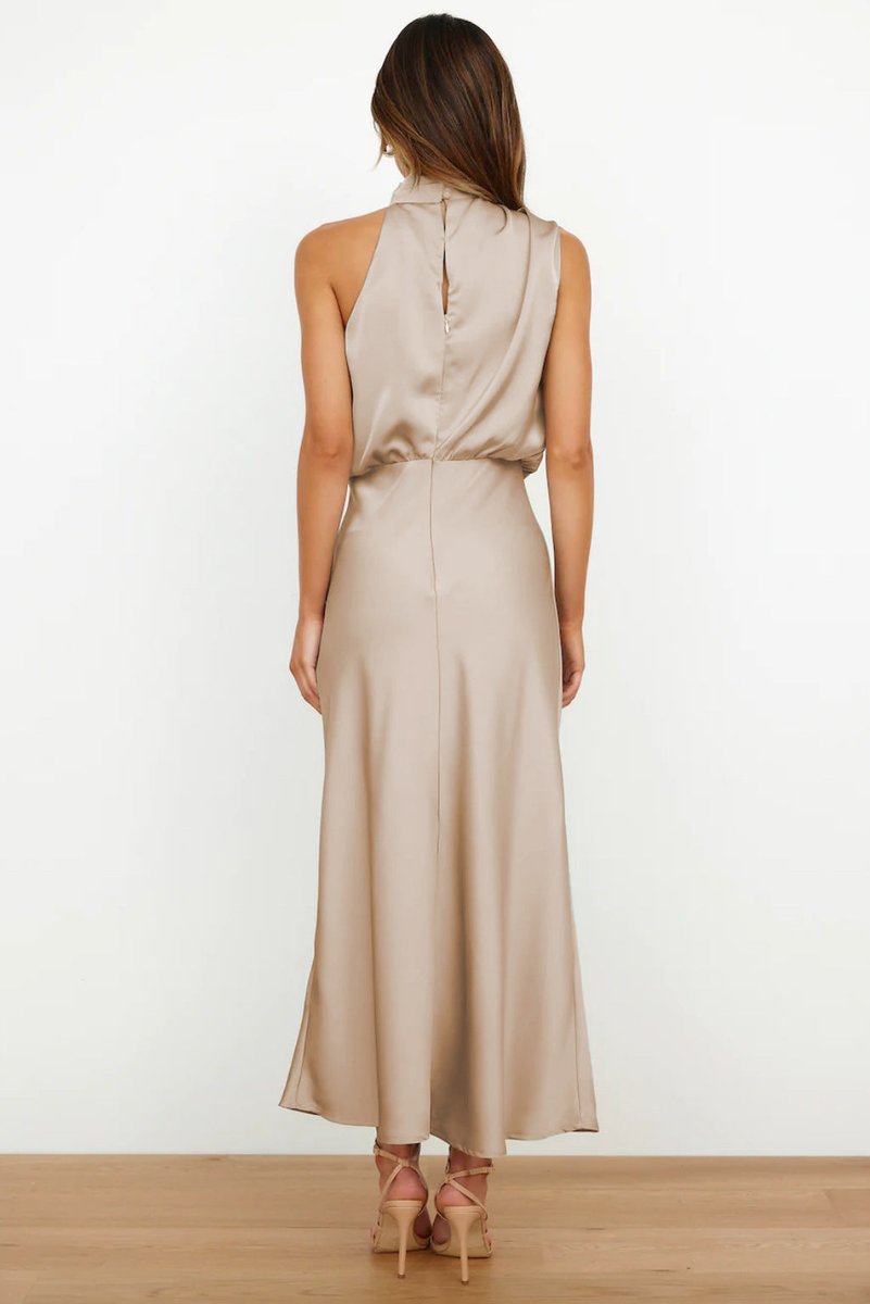 Women's Satin Halterneck Maxi Formal Dress Sleeveless