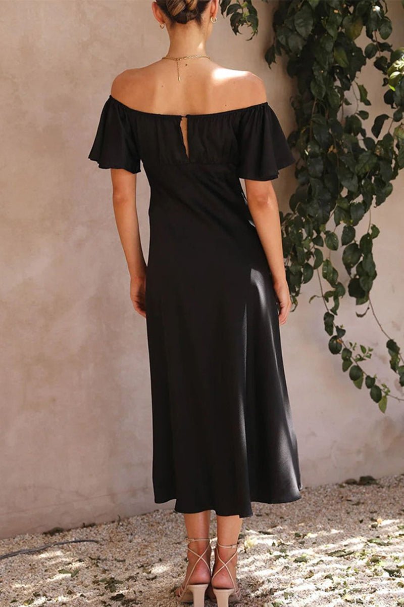 Women's Satin Off-Shoulder Ruffled Midi Formal Dress